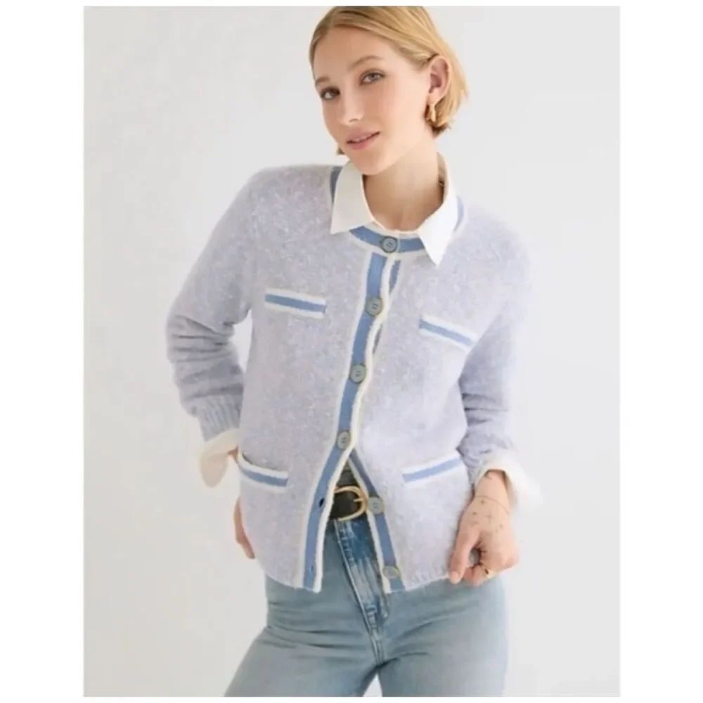 J. CREW Marled Sweater Lady Jacket Lilac Seascape White Cardigan Women’s Size XS